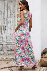 Robe longue sans manches à col rond et poches